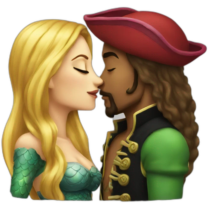 mermaid and woman pirate kissing emoji