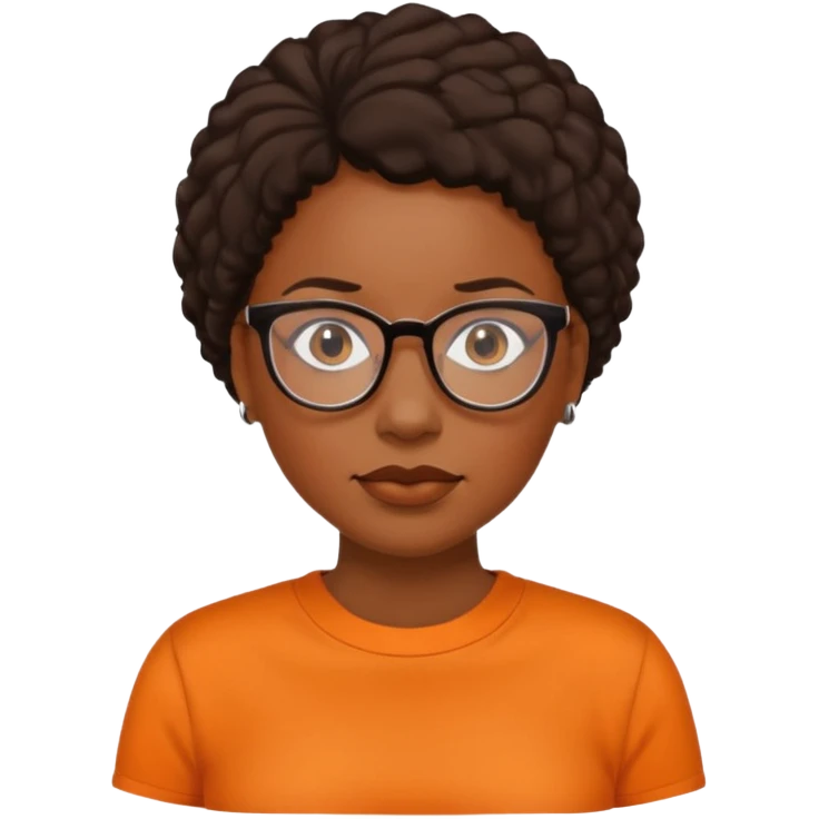 black woman with glasses, no smile and an orange shirt emoji