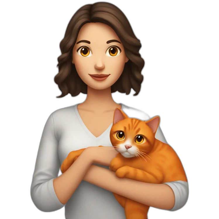 brunette woman close up holding orange cat emoji