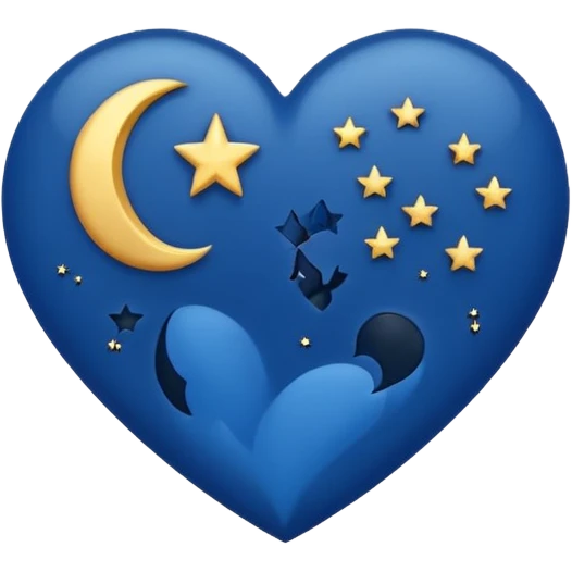 heart in a midnight color palette with deep blue and black, subtle stars and moon motif emoji