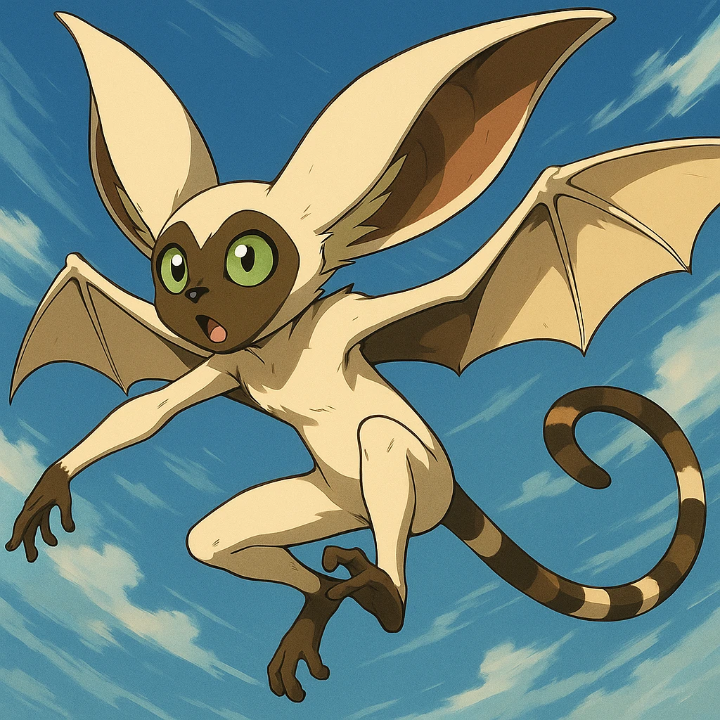 Momo from Avatar: The Last Airbender, anime style, dynamic pose emoji