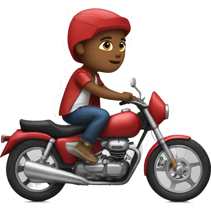 A boy who wears red converse shoe driving a motorcycle  emoji