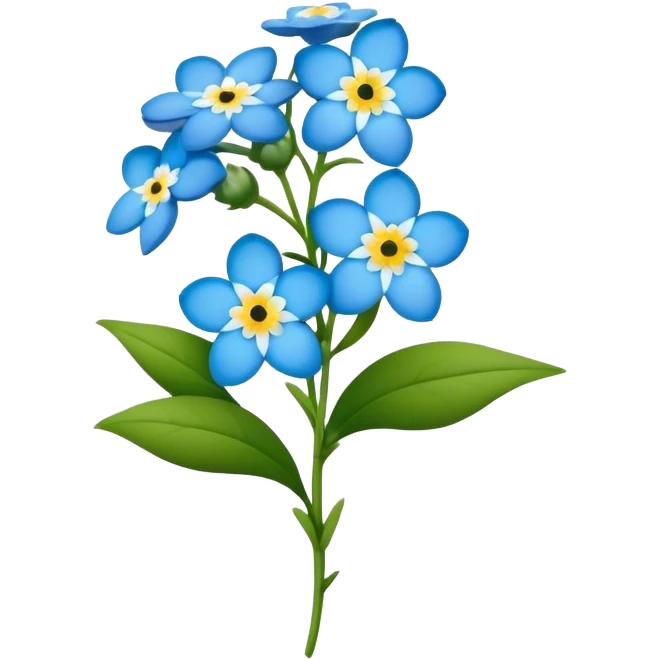 luxuriant, big bouquet Forget-Me-Not flower, stem, leaf emoji
