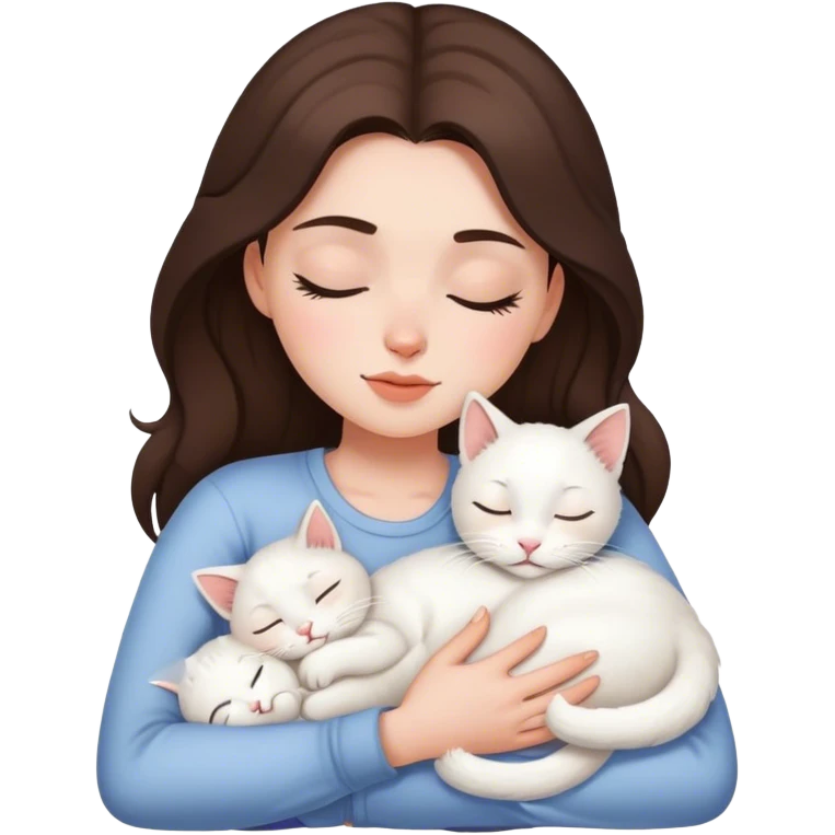 White kitty sleeping on brunette white girl's lap emoji