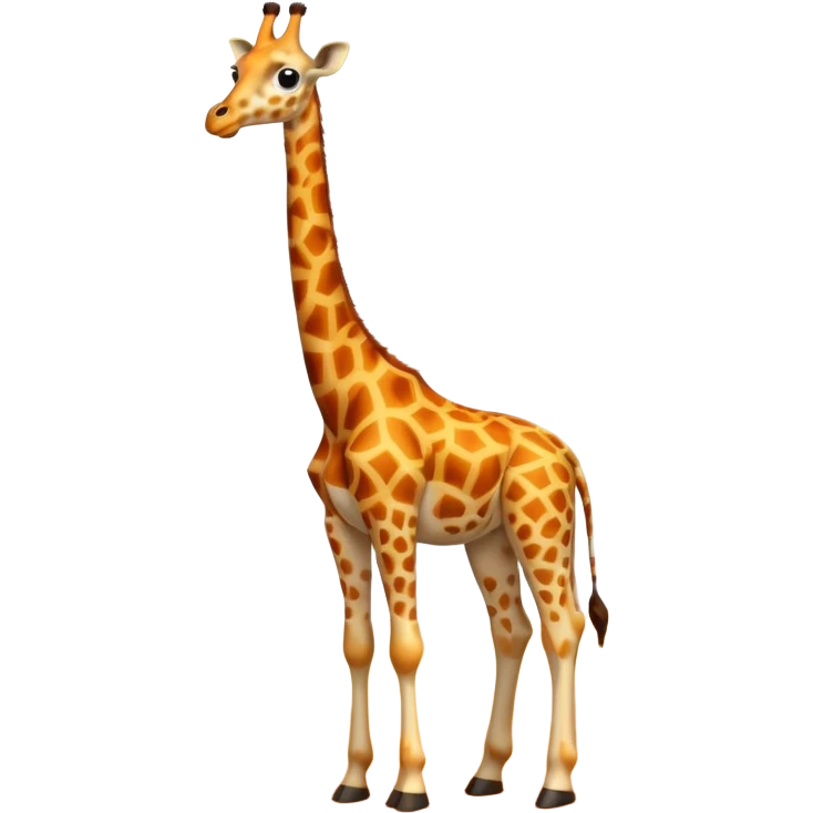 A tall 3D cartoon giraffe with orange and brown spots, long neck, small horns, and friendly eyes, standing in a sunny savanna, soft warm lighting, Memoji-style rendering. emoji