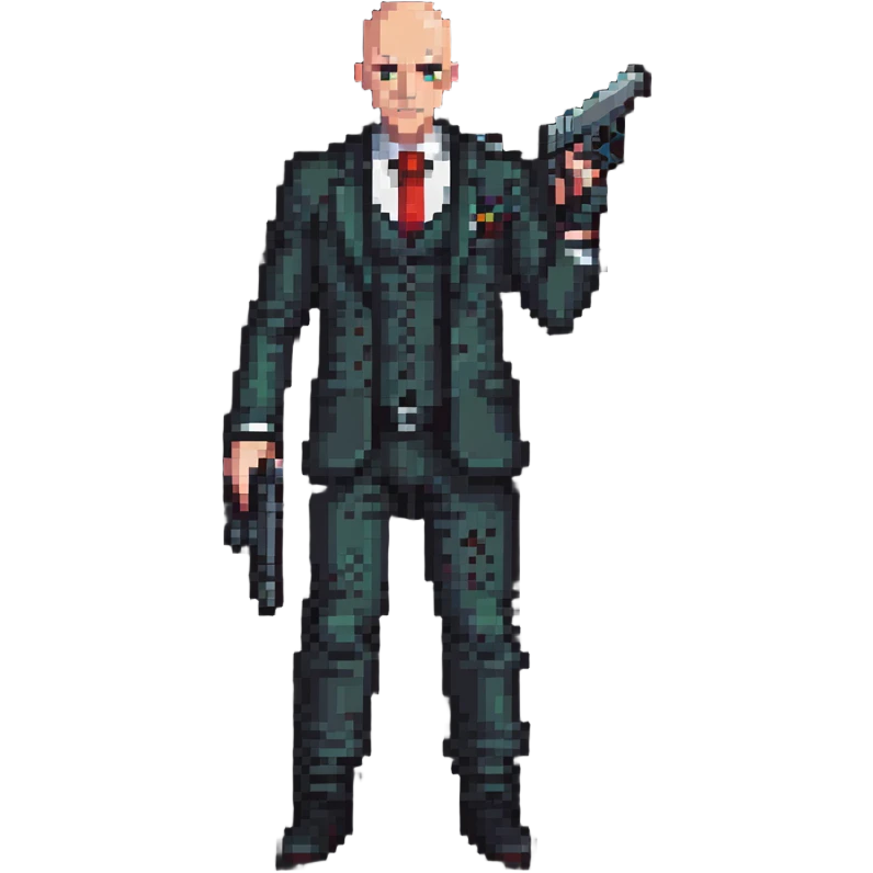 hitman with bald head and dual pistols emoji