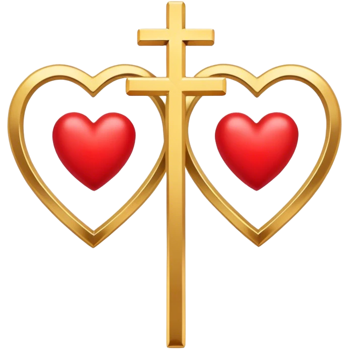 Two red  hearts connected by a simple gold cross  emoji