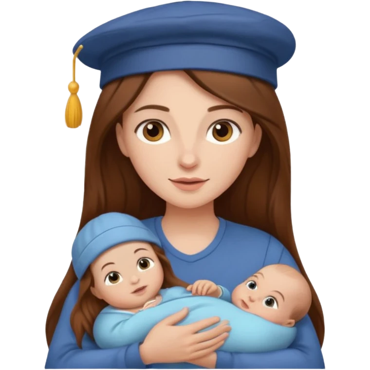"Woman with long brown hair and fair skin holding a baby with a cap and fair skin." emoji