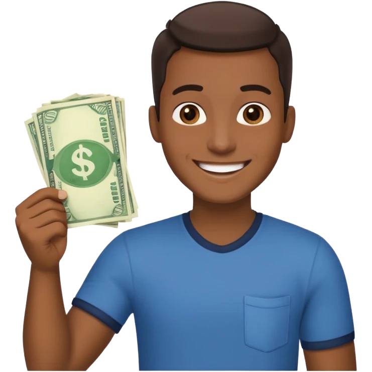 Create a photorealistic emoji of a happy man holding money. 4 different options emoji