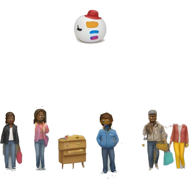 Thrift store with customers emoji
