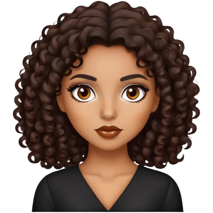 Carmel skin girl with dark brown curls and dark brown eyes with Latina makeup  emoji