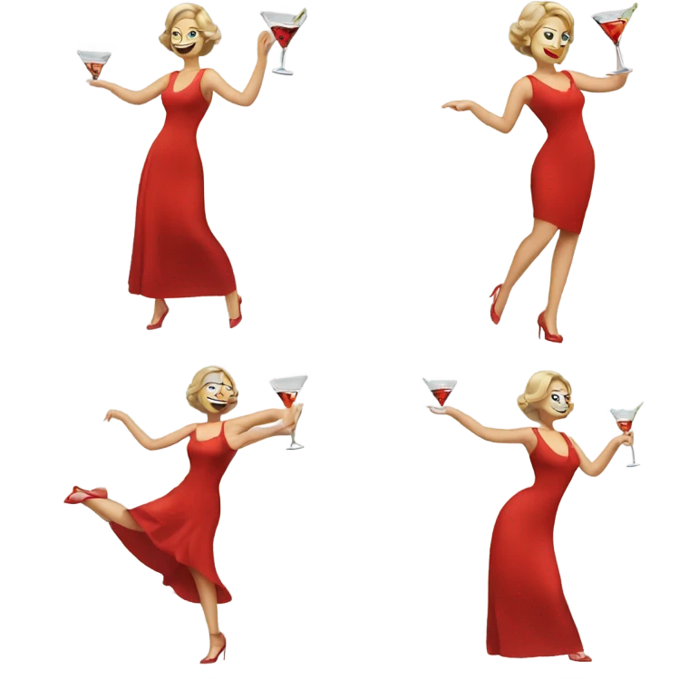 white woman red dress dancing with martini emoji