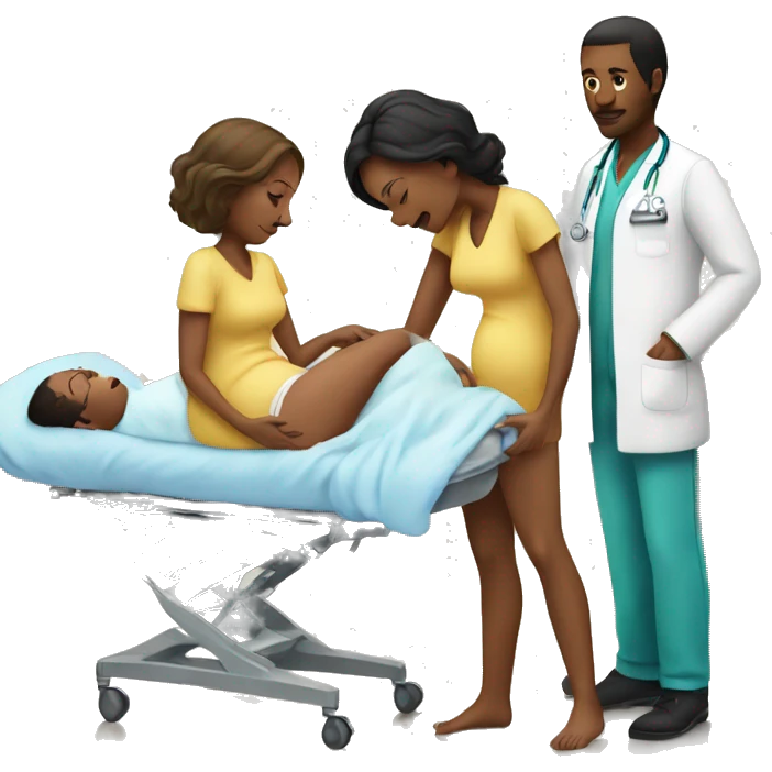 a woman gives birth and doctors stand nearby emoji