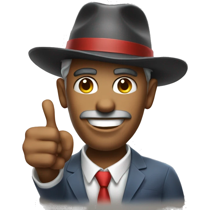 man's face. funny. stylish. in a hat. shows thumbs up "super"
 emoji