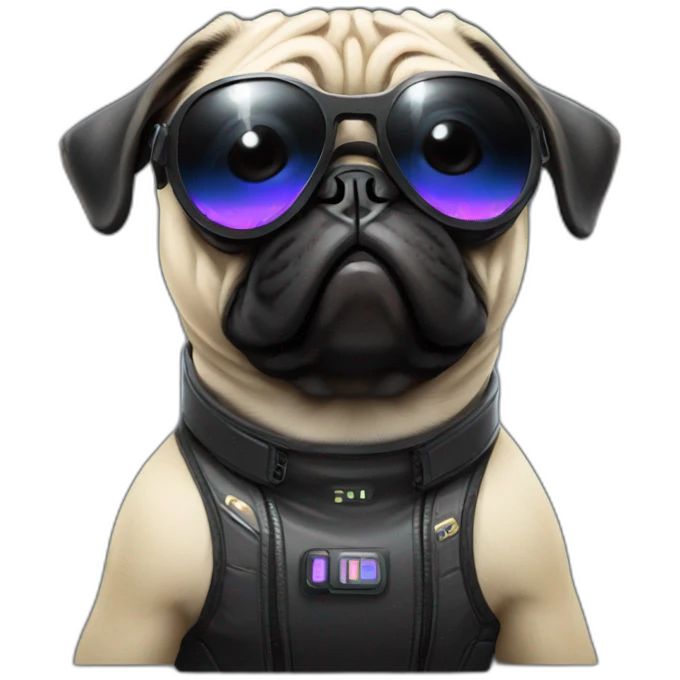 pug with black sunglasses and wearing a cyberpunk suit emoji