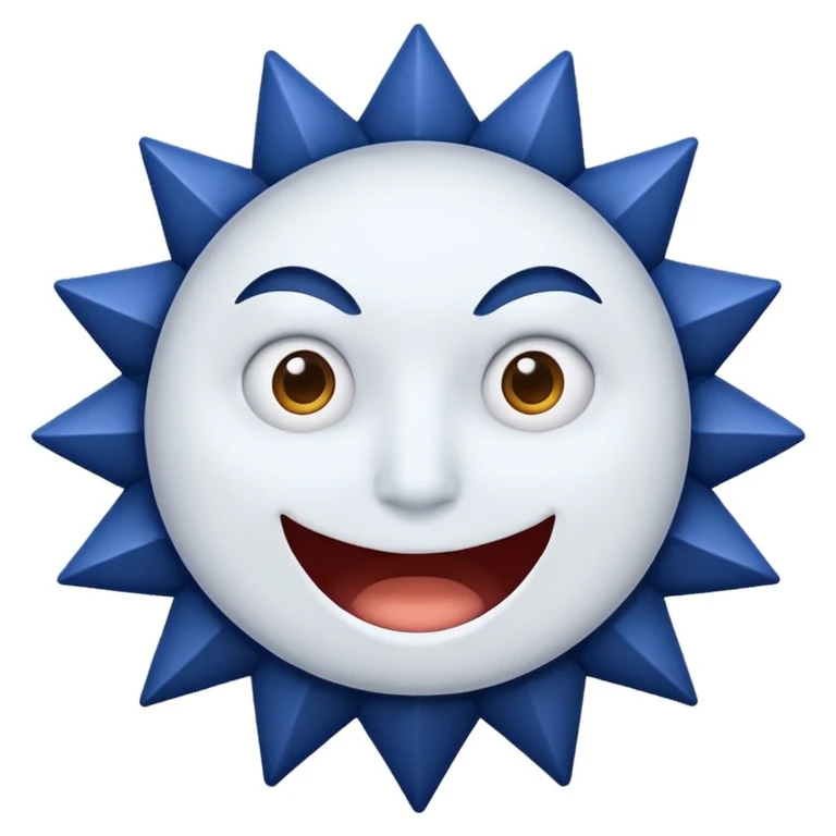 A circle with 12 pointed mouths (color=dark blue),and a white mark that indicates good on the center  emoji