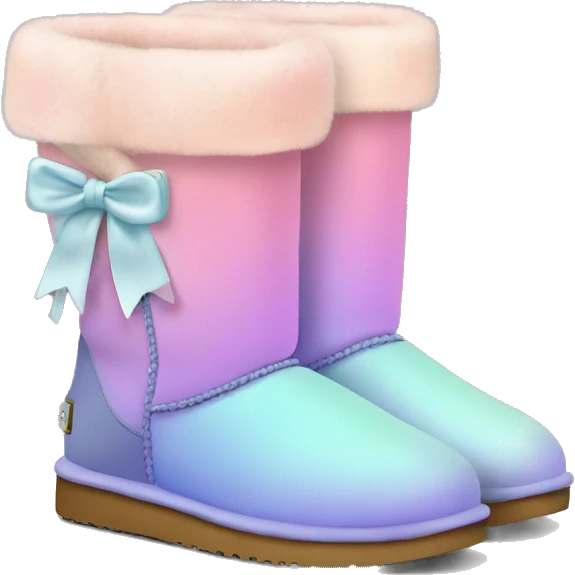 Realistic pair of pastel ombre Ugg fur boots with bows. emoji