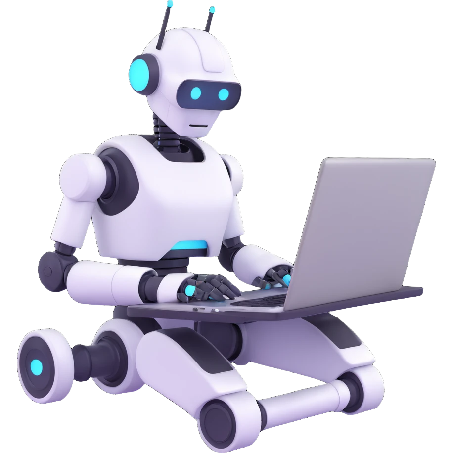robot typing on a laptop, creative, writer theme emoji