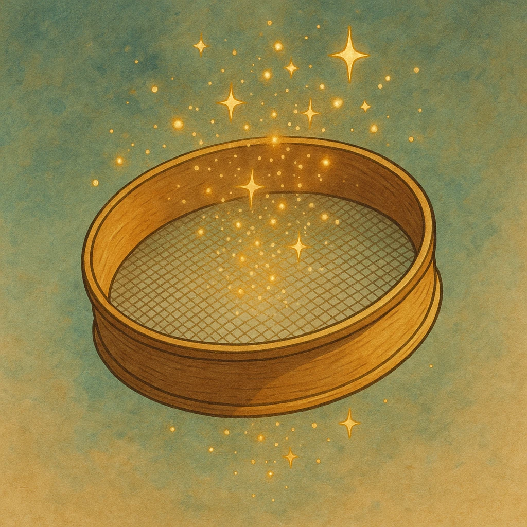 ghibli style elegant sieve with magical sparkles representing kalburüstü emoji