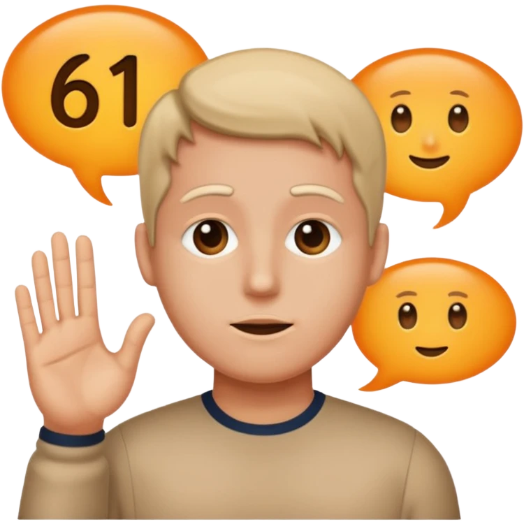 Make a person say 61 and make a bubble of him saying 61 emoji
