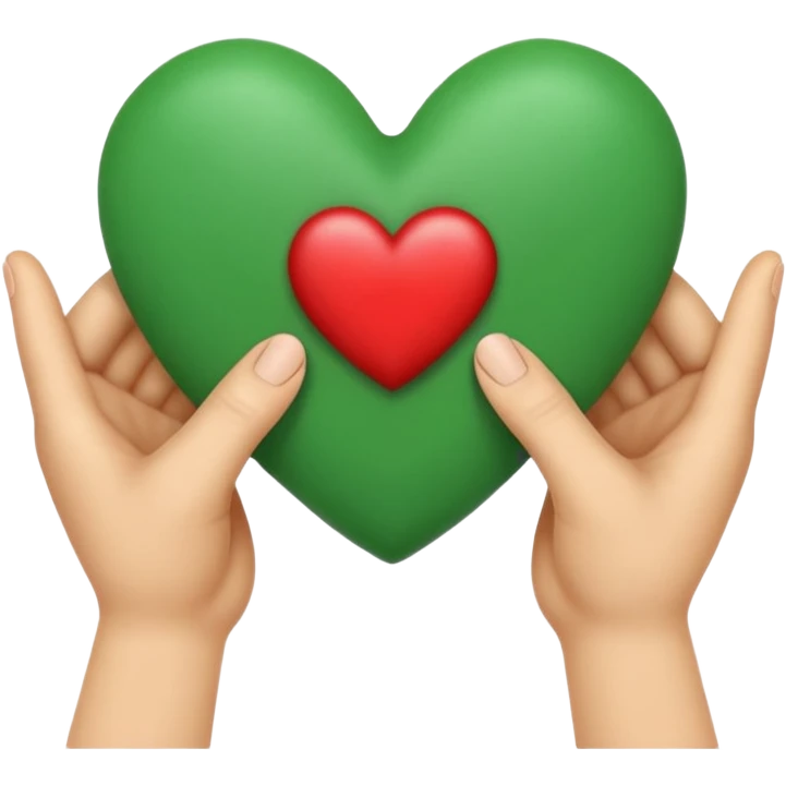 Diseña un emoji de dos manos formando un corazón que rodean un pequeño brote verde o un tarro de cosmética. Enfoque en la calidez, la comunidad y lo hecho a mano. emoji