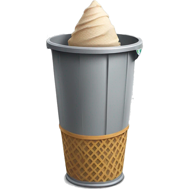 ice cream cone in a grey trash can emoji