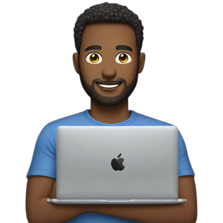american guy using macbook laptop emoji