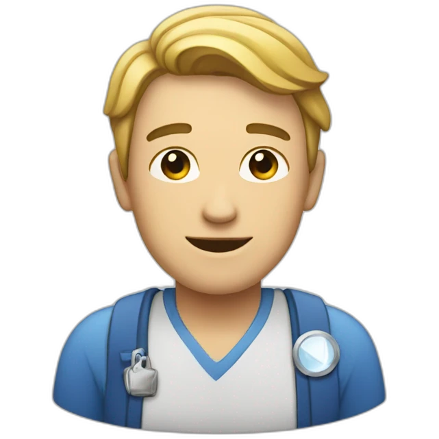 guy with a blue badge with a white drop in it emoji