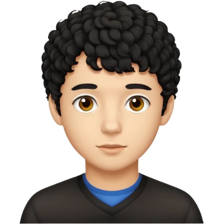 Young man with black curly hair fringe Haircut and light darāt skin emoji