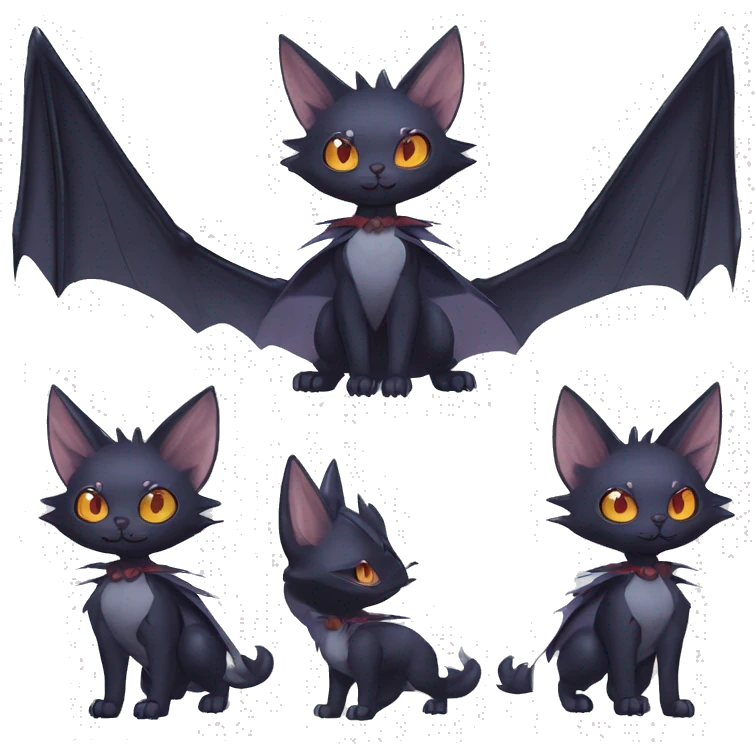   cool edgy beautiful fantasy anime-style dark animal vampiric Nargacuga-cat-hybrid Fakemon with big fangs and bat-wing-ears with a cape full body emoji