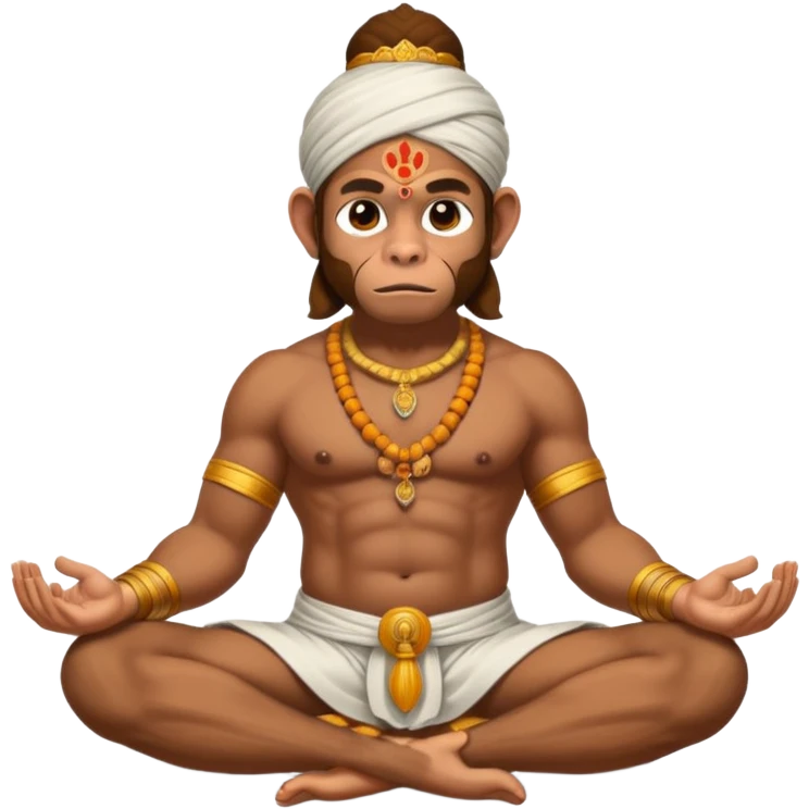 Hanuman ji monkey face hunk build body having mukut and dhoti and should be seated in pease to pray Ramji emoji