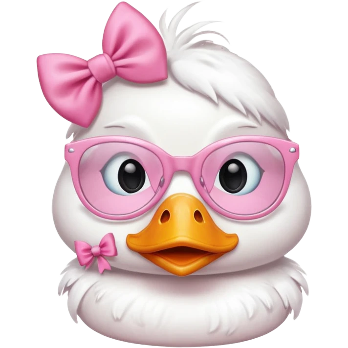 white duck with pink glasses and a pink bow emoji