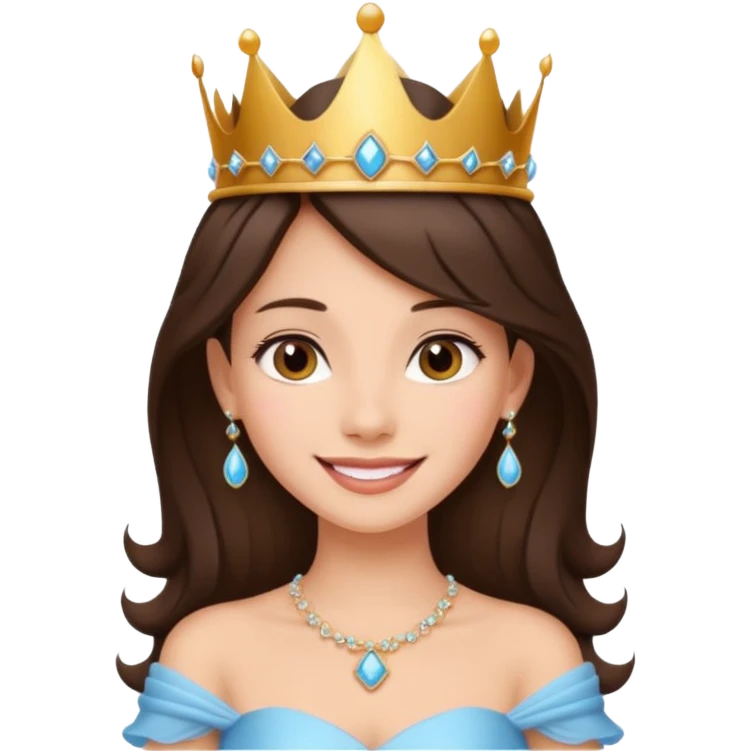 a beautiful brunette hair princess, wear a crown, wearing a gown with elegant piercing and smile gently  emoji