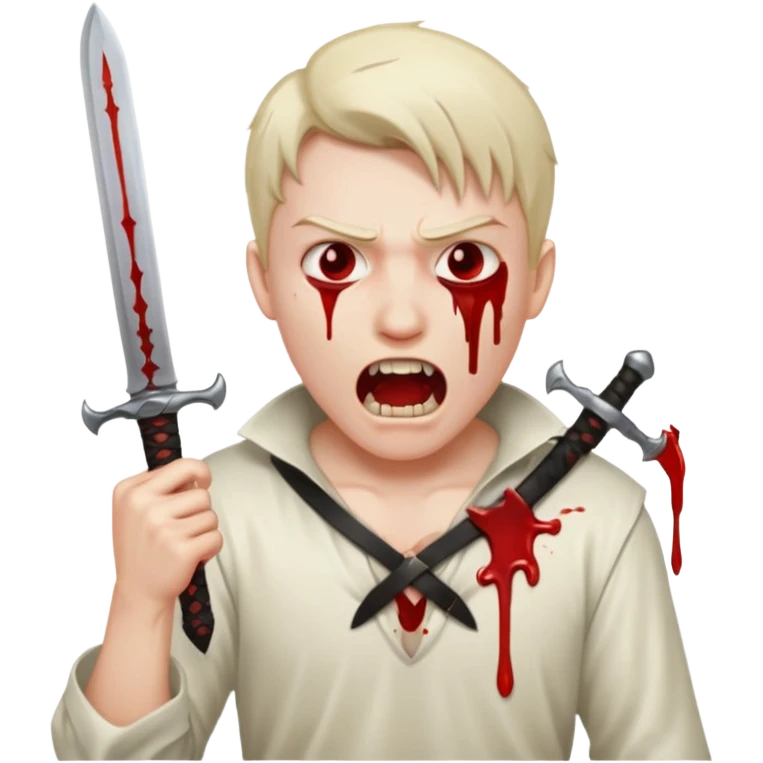 seppuku. man stabbing himself. sword going into the man. invisible background. it must show the pain as the sword goes through. blood dripping from the tip. the guy's head should be up with his mouth open in pain emoji