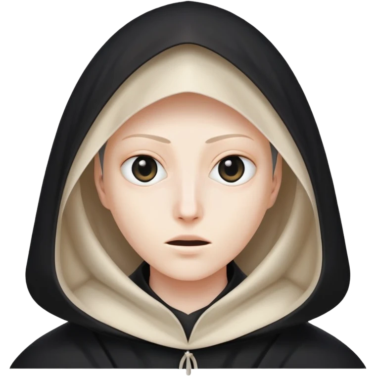 Tall black erobe with cone-shaped hood covering face, two eyes slightly visible through slit.” emoji