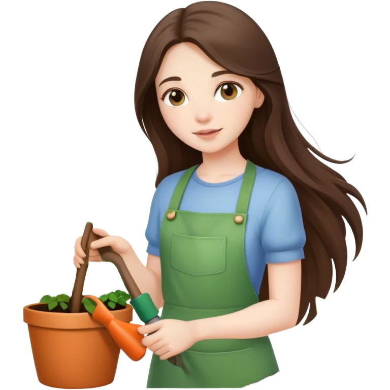 beautiful pale brunette girl with long hair gardening emoji