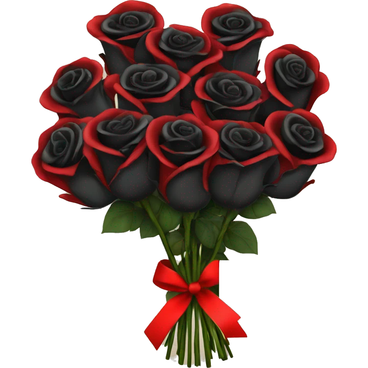 bouquet of black and red roses with a card emoji