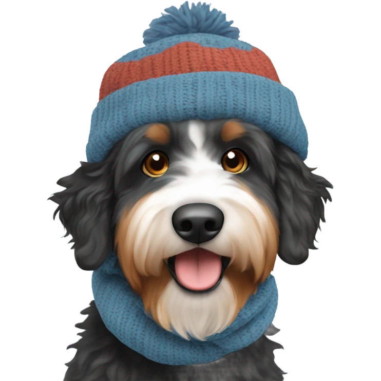 Bernedoodle with tennessee smokies hat and scarf emoji