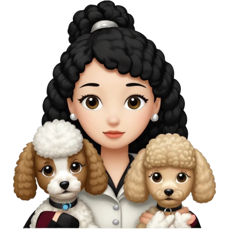 Poodle and Black ponytail girl say goodbye emoji