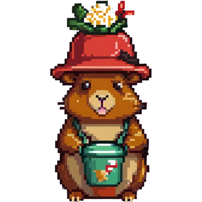Capybara wearing a tiny KFC bucket as a hat on its head emoji