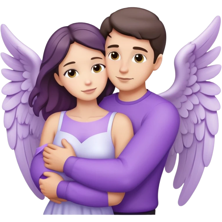 White brunette man human ray of light hugging a pastel purple woman angel emoji
