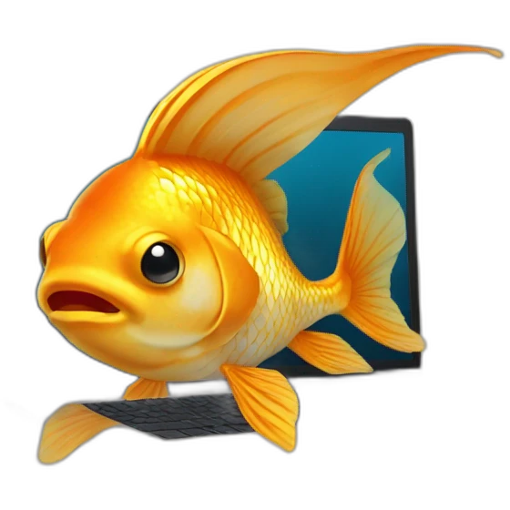 gold fish with laptop emoji