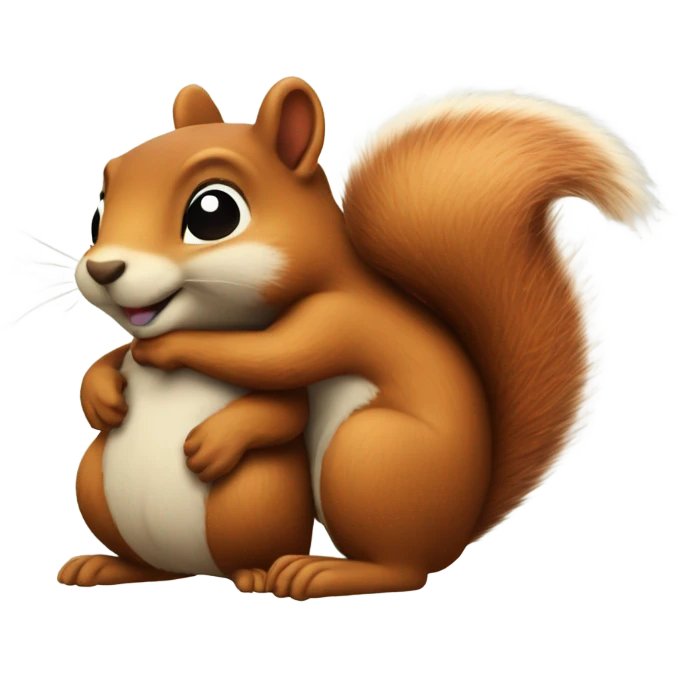 Two squirrels (one with a squiggly tail) hugging emoji