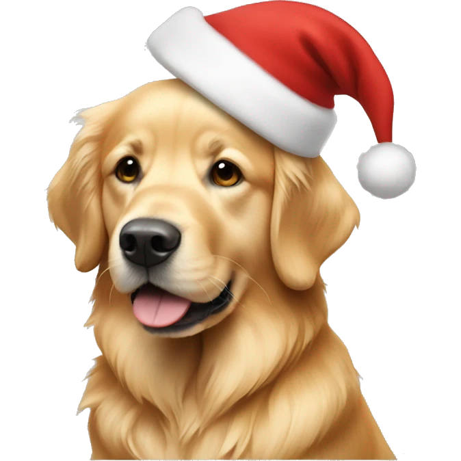 Golden retriever wearing Santa hat emoji