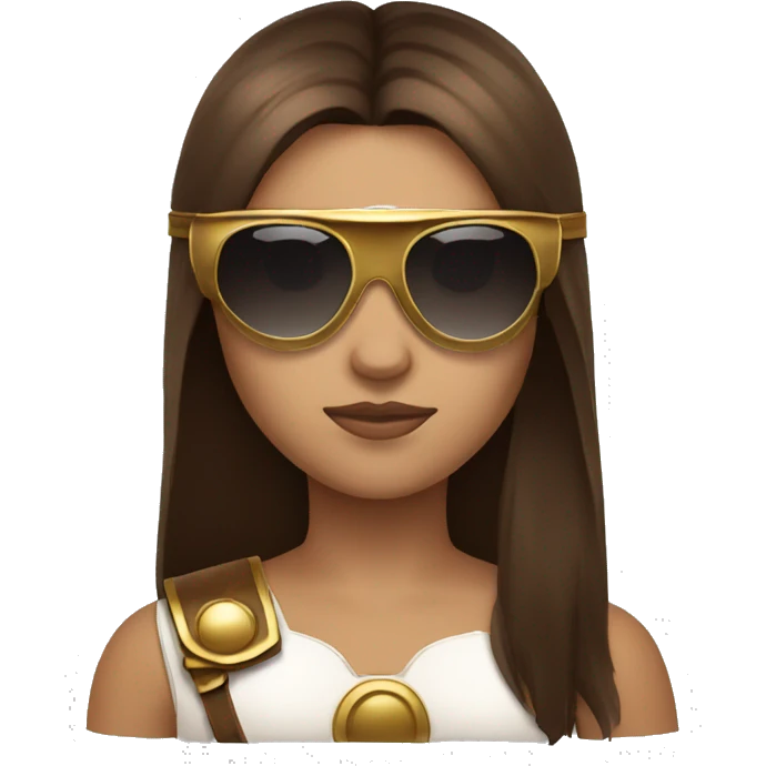 Girl gladiator head with long straight brown hair and sunglasses  emoji