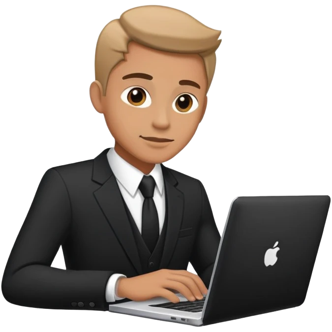 Man in black business suit with laptop emoji