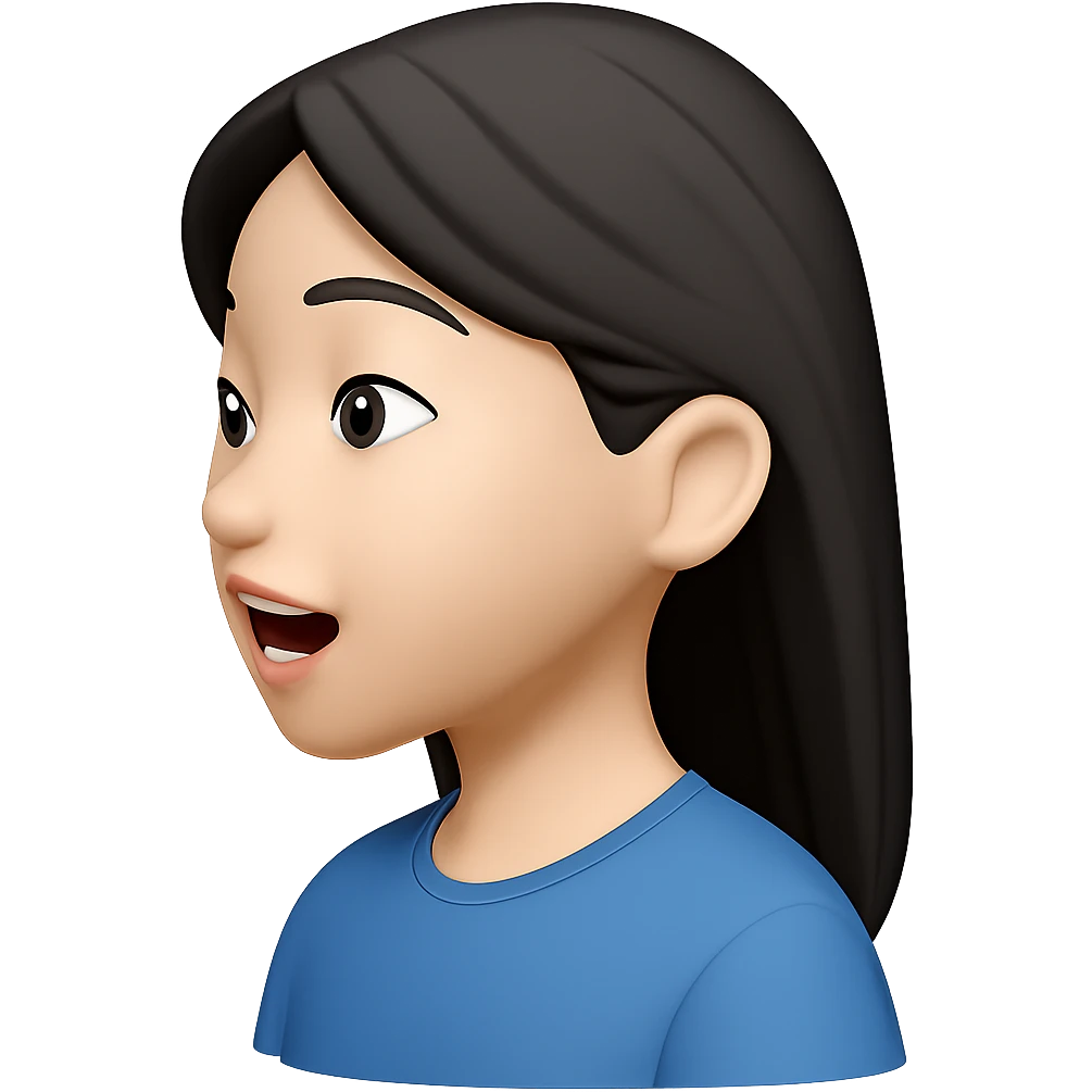 Asian girl profile, left side, talking, with a different hairstyle, in the style of emoji, no background emoji