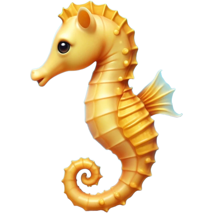 Cinematic Cute Sea Horse Portrait Emoji, Head tilted playfully and inquisitively, featuring a charming, slender form with a delicately curved body and a whimsical, curled tail, accented by round, sparkling eyes full of gentle wonder, Simplified yet irresistibly adorable features, highly detailed, glowing with a warm, inviting aquatic glow, high shine, affectionate and lively, stylized with a touch of enchanting marine charm, soft glowing outline, capturing the essence of a mischievous yet loving sea horse that seems as if it could float out of the screen into your arms! emoji