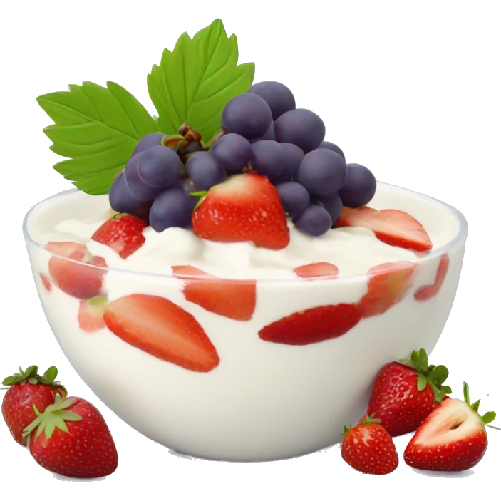 fruit yogurt bowl with strawberries and grapes emoji