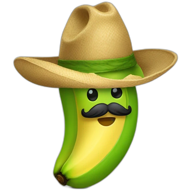 un cuerpo de platano verde que tenga un bigote y un sombrero de paja emoji